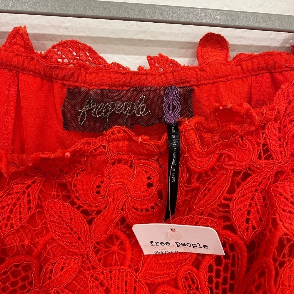 NWT FREE PEOPLE | Dusk Off The Shoulder Lace Dress in Fiesta Red | Size 8 - Picture 8 of 11